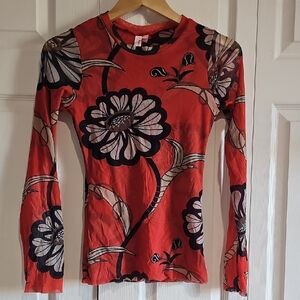 Sweet Pea Floral Mesh Long Sleeve Top Size L Stretch Sheer Y2K